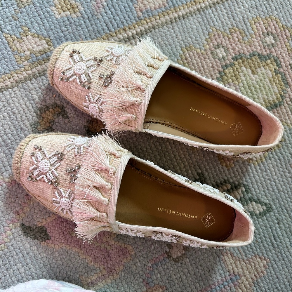 Like NEW - Antonio Melani Beaded Tassel Mules Espadrilles